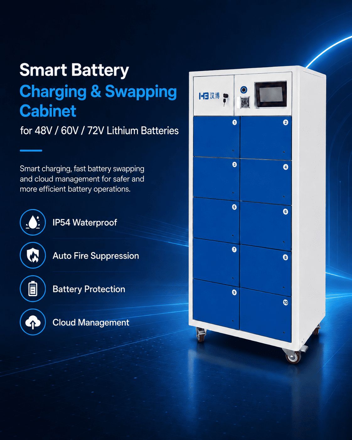 10-Slot IoT-Enabled E-Bike Battery Swapping Cabinet for CPO Networks 1 10 Slot E Bike Battery Swapping Cabinet