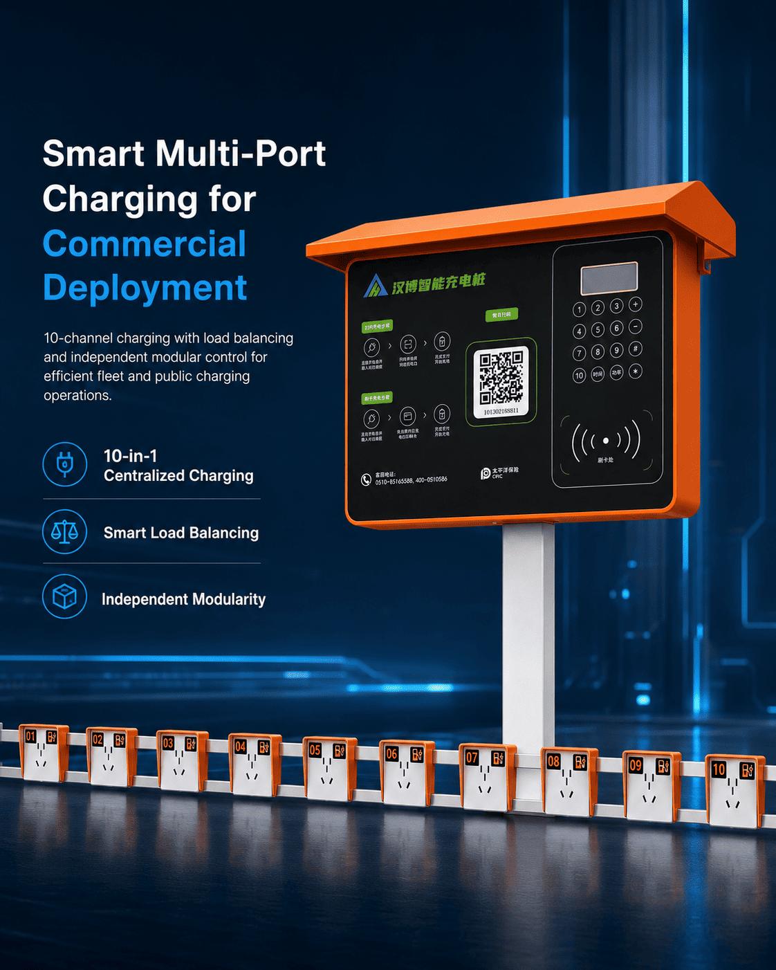 10-Port E-Bike Charging Station | Commercial Multi-Channel Charger 1 10 port e scooter charging station