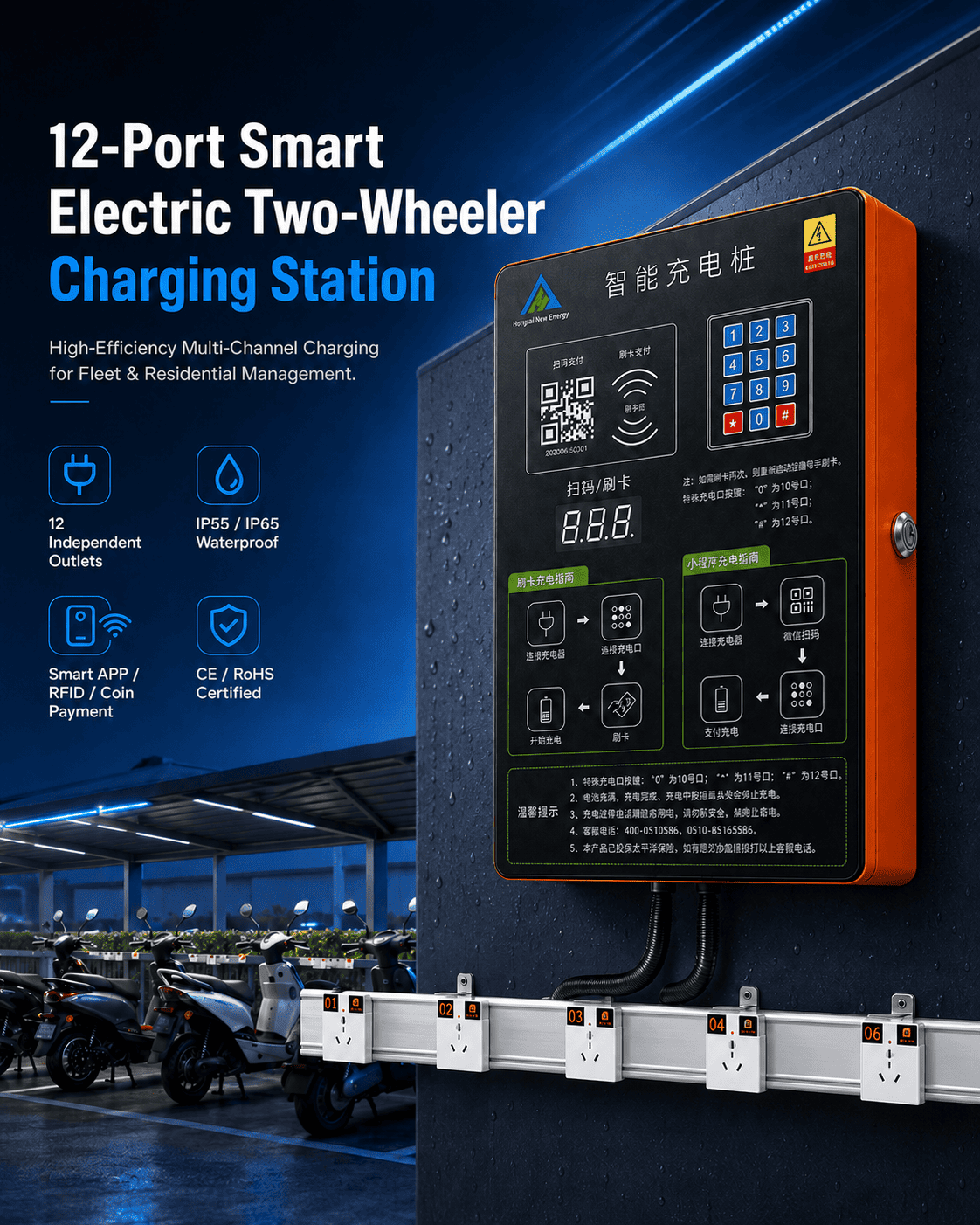 Smart 12-Port E-Bike Charging Station with RFID & App Control 1 12 Port Electric Two Wheeler Charging Station
