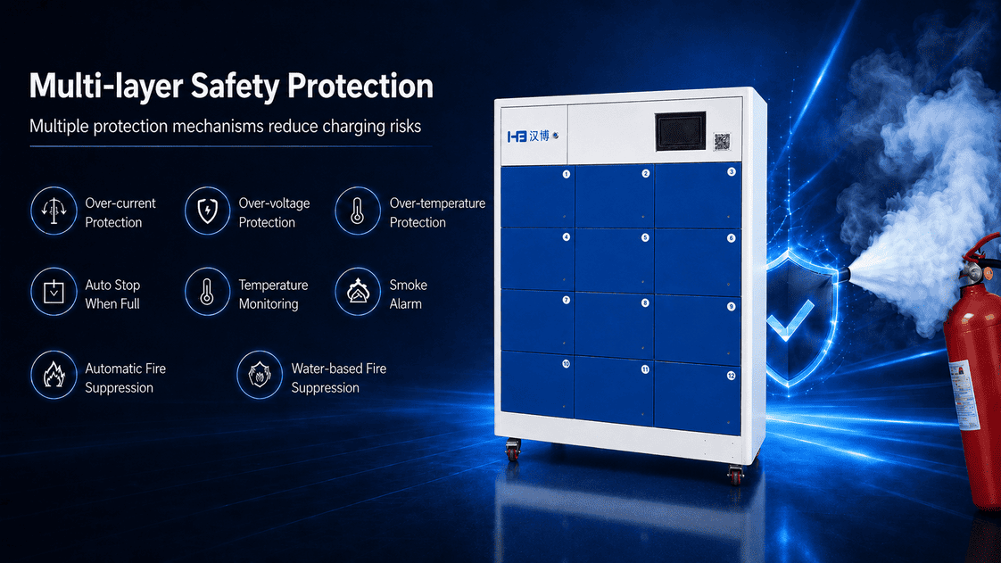 IP54 Weatherproof 12-Bay E-Bike Battery Swapping Cabinet with Fire Suppression 14 12 slot E Bike Battery Swapping Cabinet safety protection