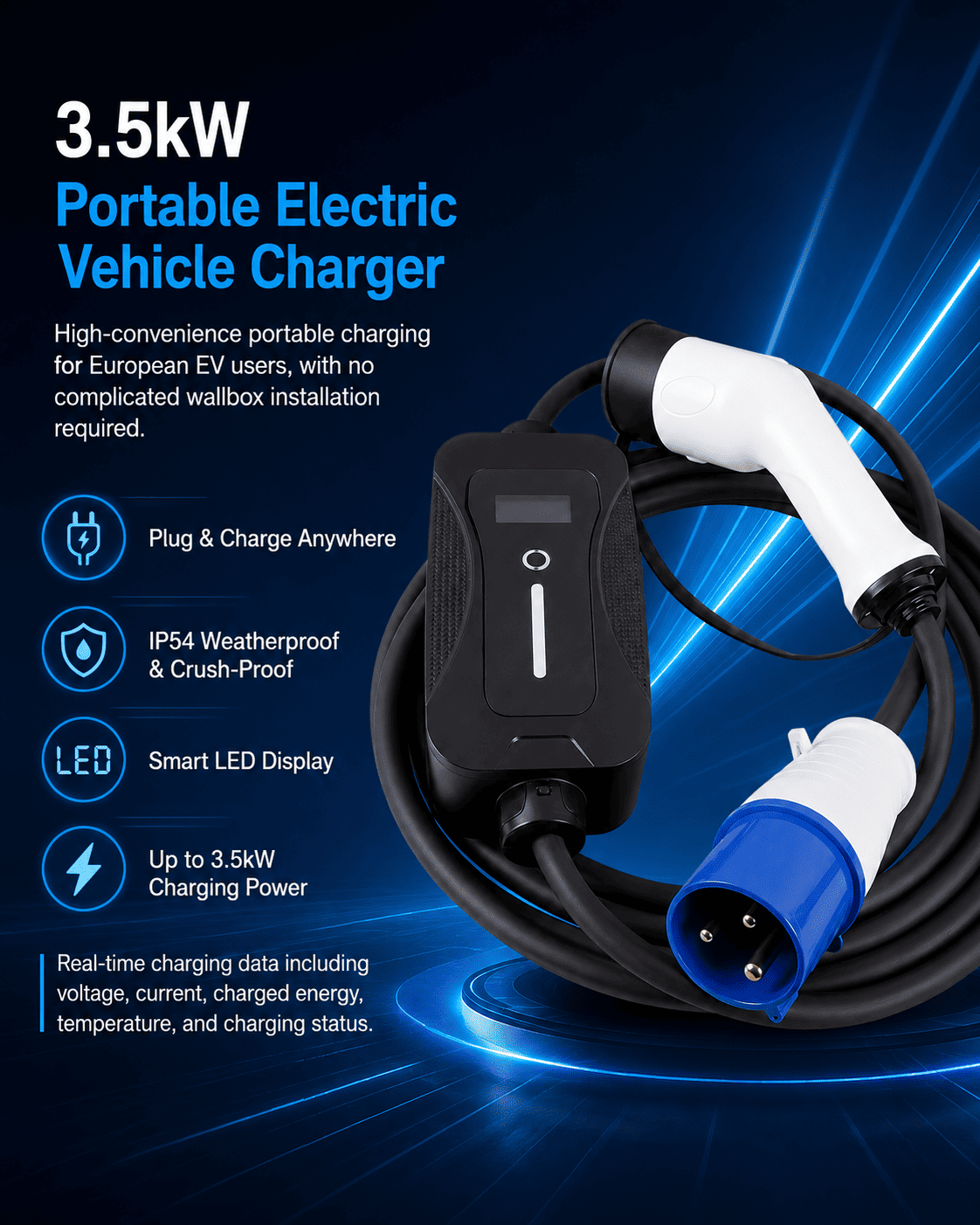 3.5kW Portable Electric Vehicle Charger | Level 2 Home & Travel EVSE 1 3.5kW portable ev charger