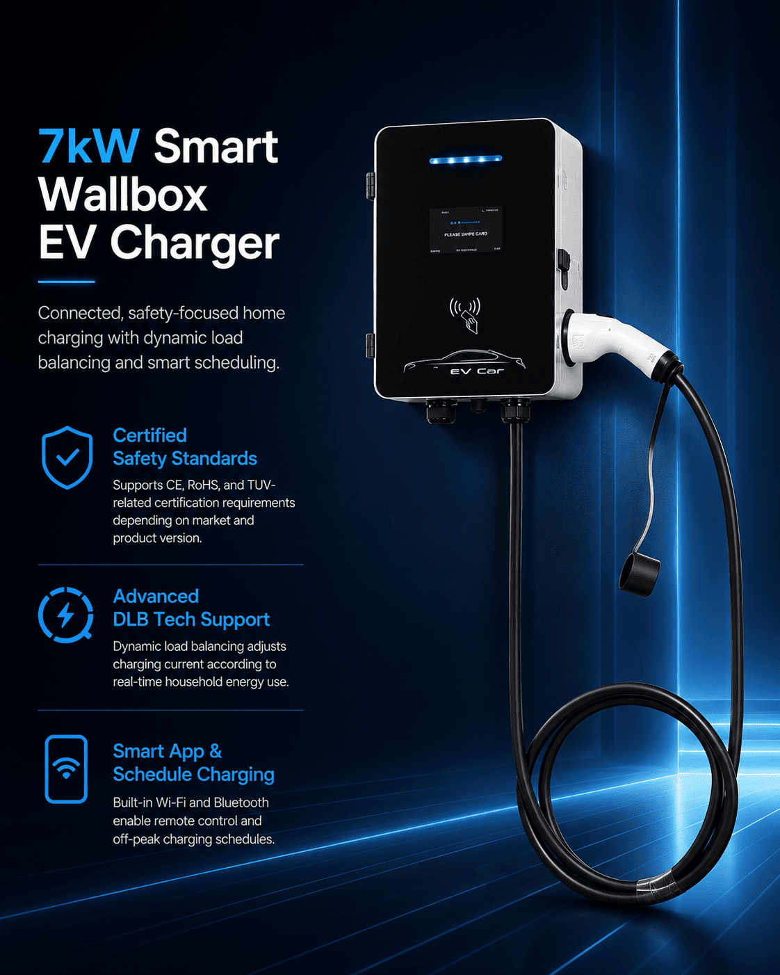 7kW Wallbox EV Charger | 32A Wall-Mounted Smart EVSE Charging Station 1 7kw smart wallbox ev charger