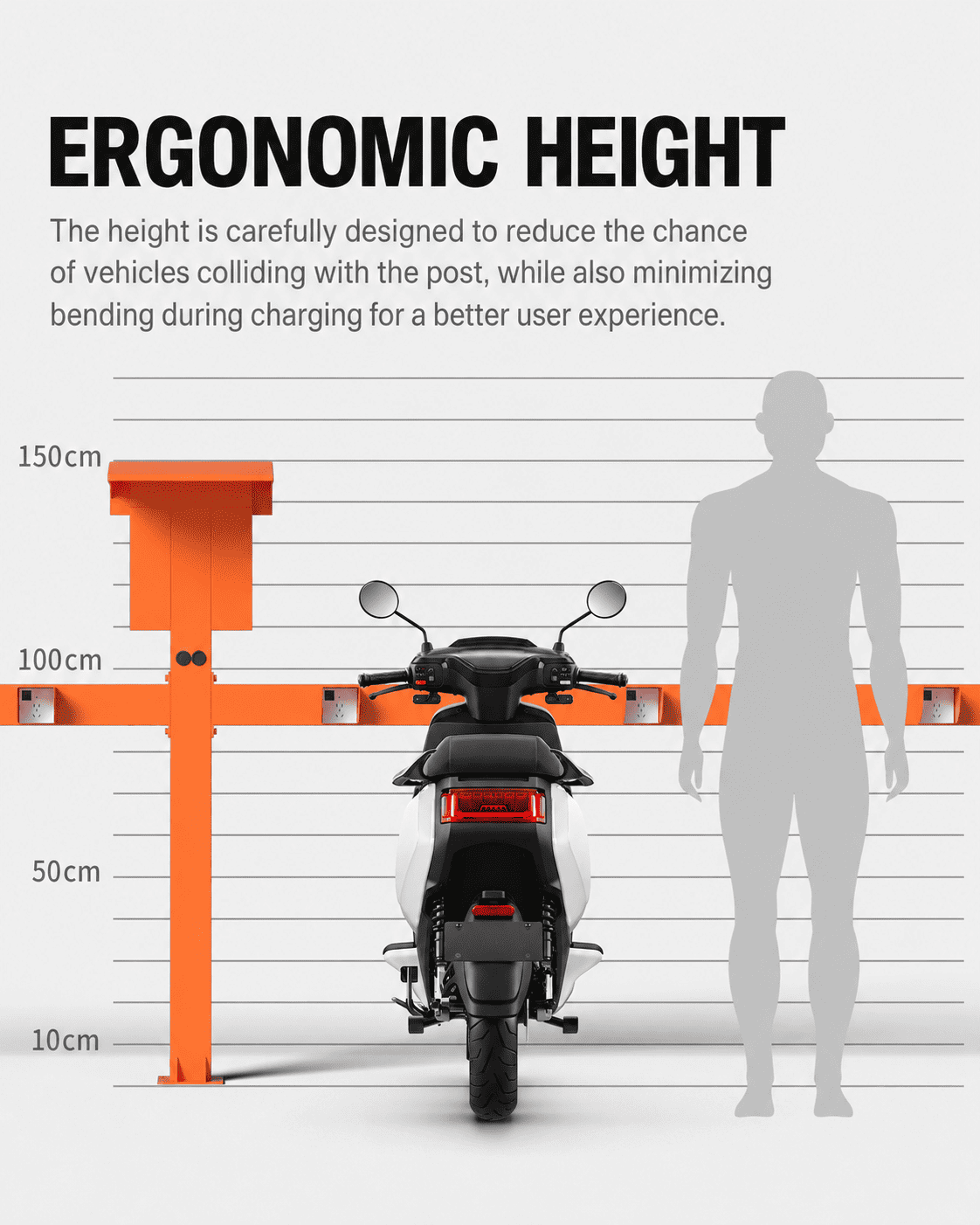 Heavy-Duty Pole Mounting Bracket for Multi-Port Electric Bike Chargers 4 ergonomic height