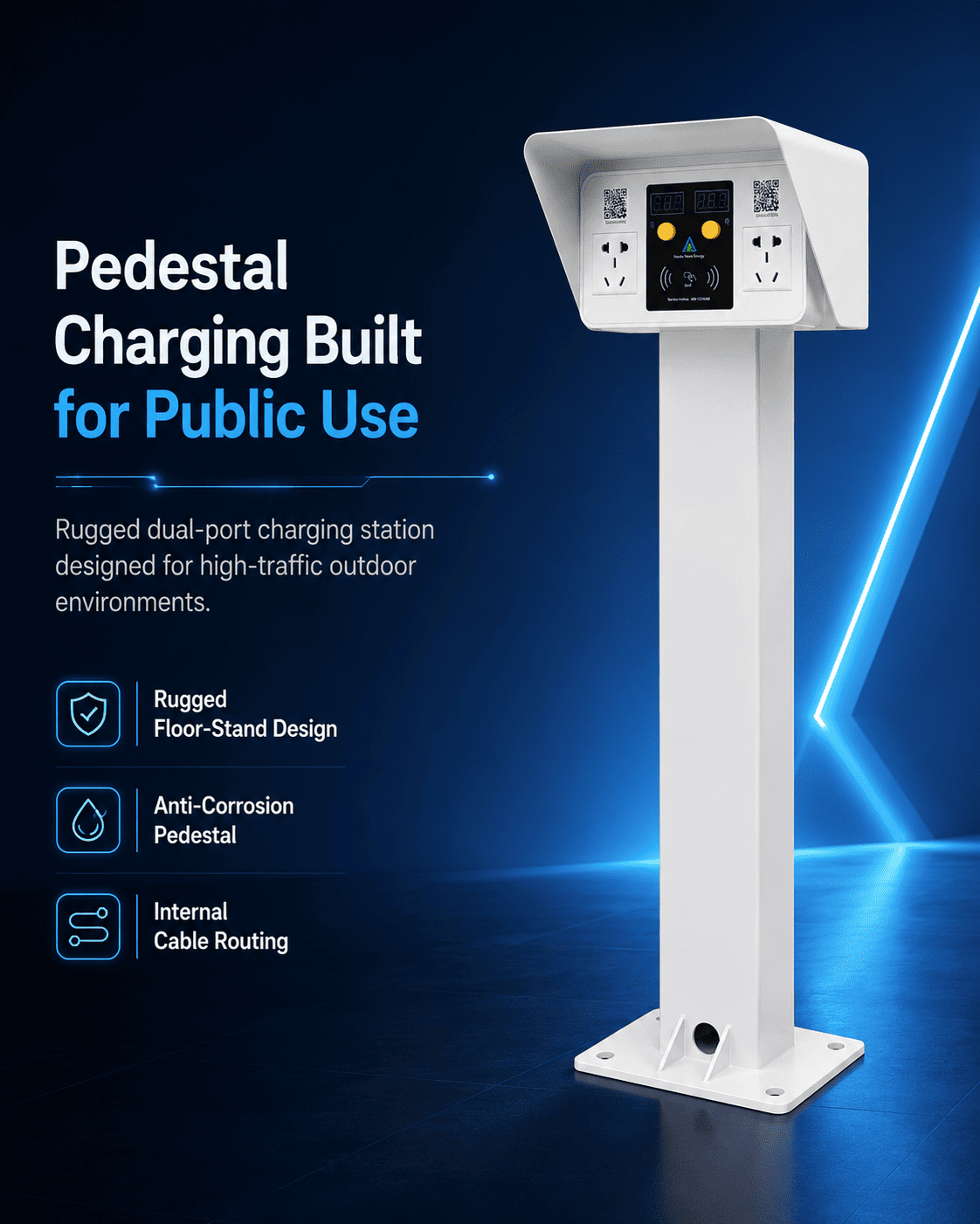 Pedestal Mounted Dual Port E-Bike E-Scooter Charging Station 1 pedestal 2 port charging station