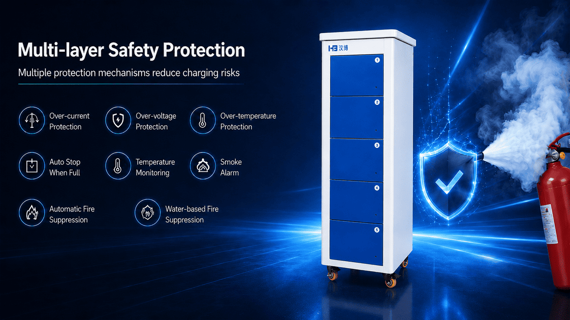Commercial 5-Bay Smart Battery Swapping Station for Delivery Fleets 14 safety protection for battery swapping cabinet