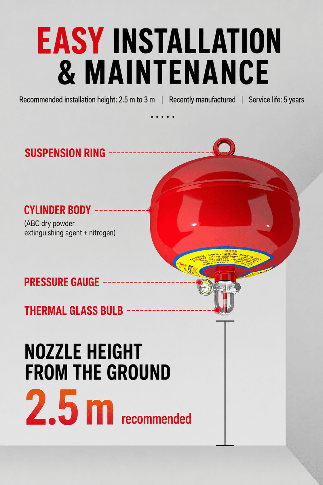 Ceiling Mounted Automatic Dry Powder Fire Extinguisher Hanging Fire Extinguishing Device for EV Charging Station 4 ceiling mounted suspended fire